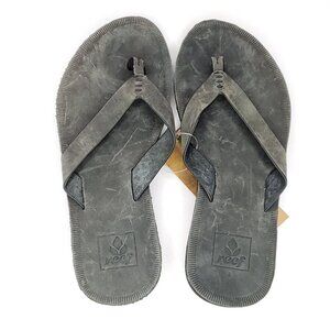 NEW Reef Voyage LE Leather Thong Flip Flop Sandals Sz 5 Dark Gray Off Black
